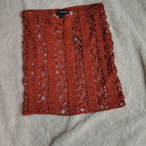 PrettyLittleThing Rust Crochet Mini Skirt M